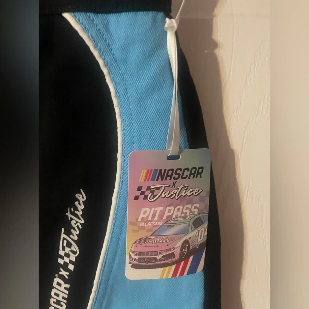 NWT Justice x NASCAR Zip Front Skort Girls Size S (7/8) Black Blue